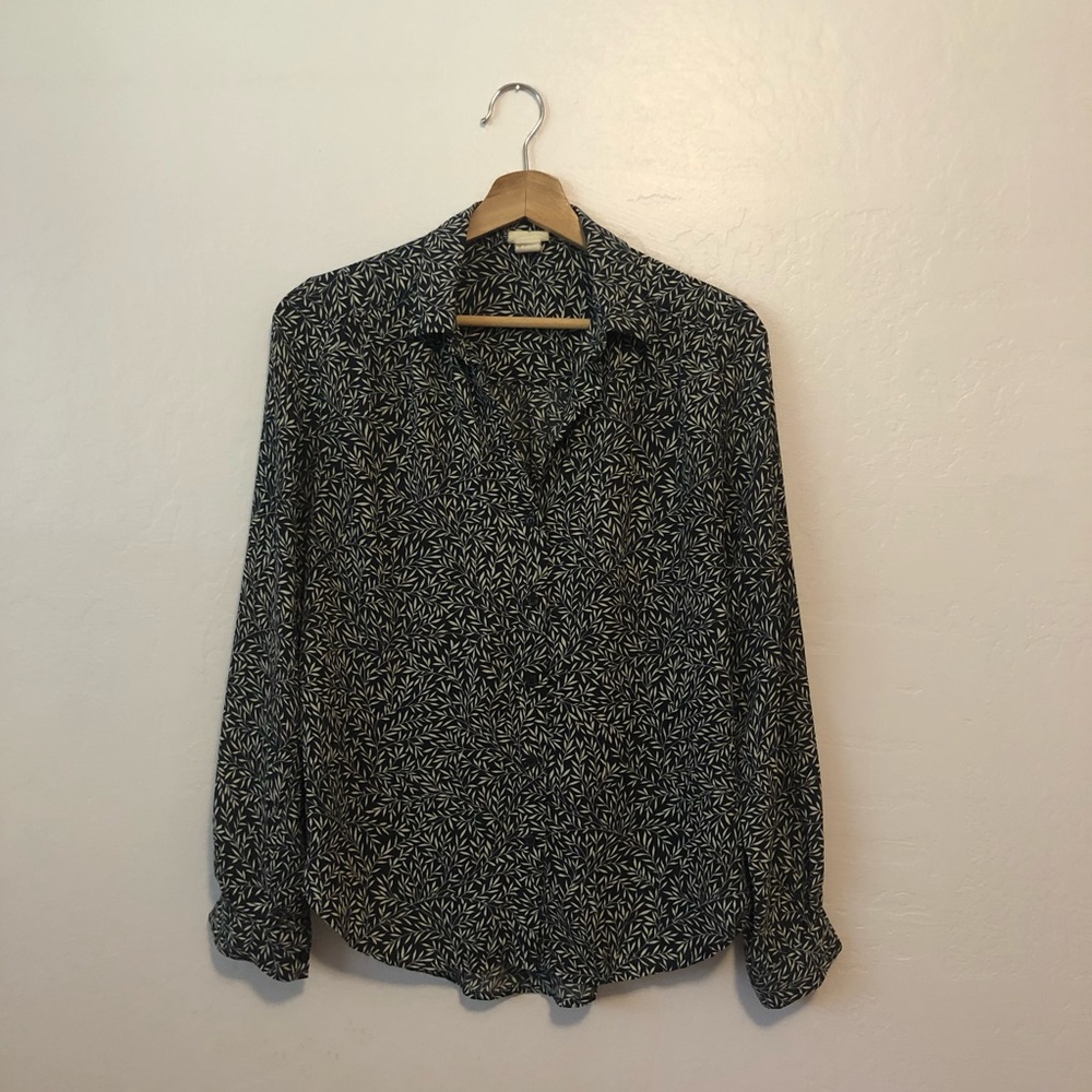 H&M Leaf Print Blouse Blue & White